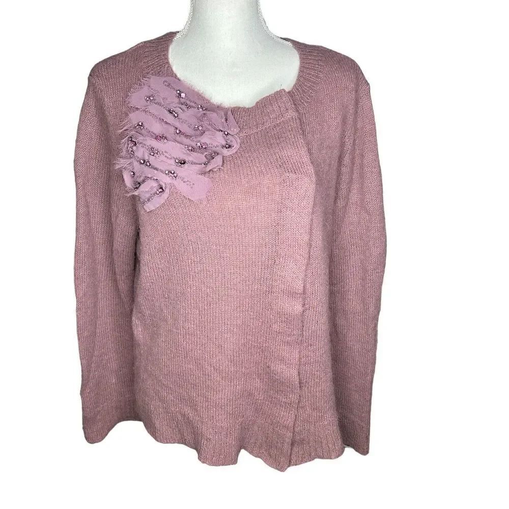 SOFT SURROUNDINGS Mauve Alpaca Blend Button Down Embellished Sweater Sz XL